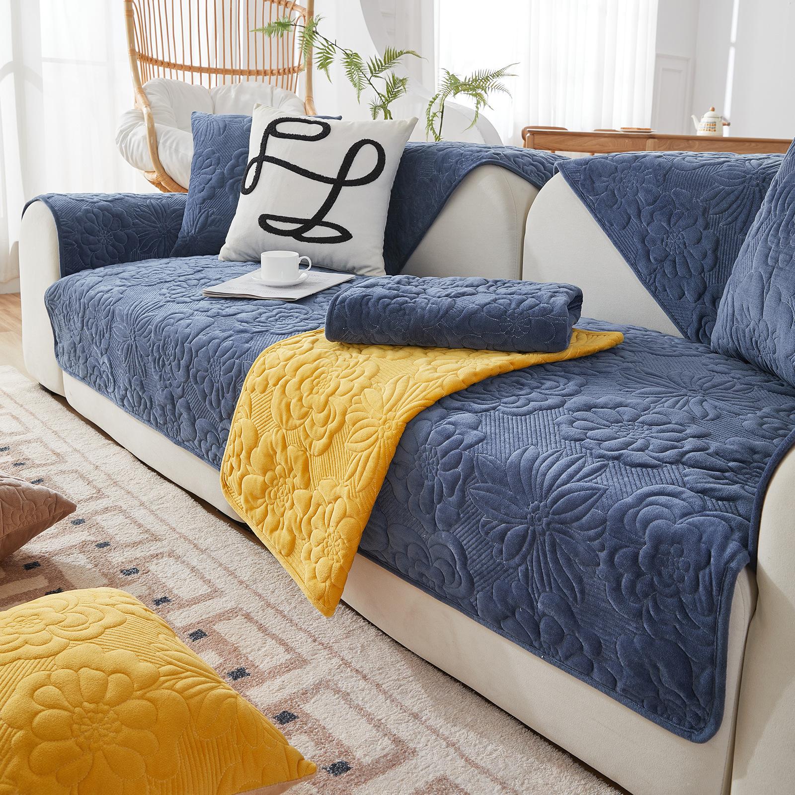 Sofabezüge, rutschfeste Sofamatte, waschbare Couch-Schonbezüge für Wohnzimmer, einfarbig, weiches Sofa-Handtuch 90x180cm 1pcs navy blau von Joom DACH