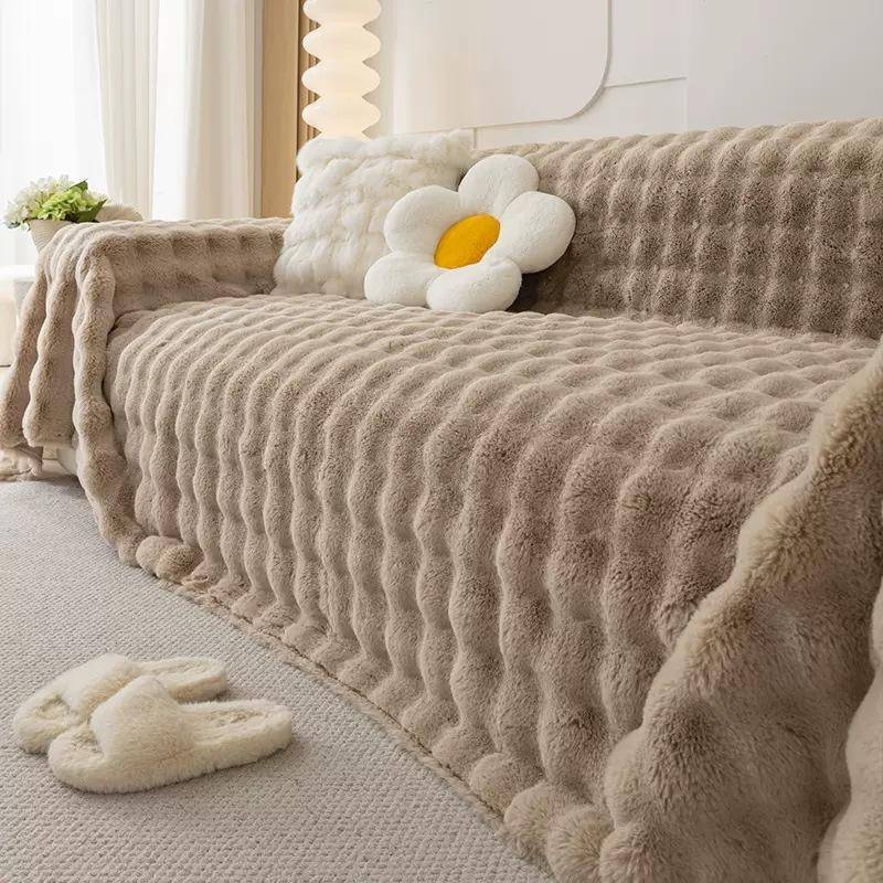 Sofabezug aus Bubble-Plüsch, für Haustiere, Hunde, Kindermatte, rutschfeste Couch-Schonbezug, Schutzbezug, universelles Sofa-Handtuch für Wohnzimmer-Dekor 180x230cm von Joom DACH