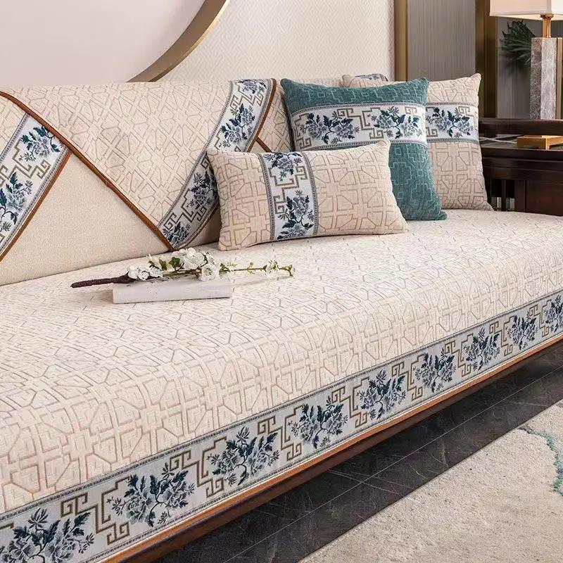Sofabezug aus Chenille mit geometrischem Jacquardmuster für alle Jahreszeiten, für das Wohnzimmer, rutschfester Sofasitzbezug, Couchbezug, Sofahandtuch 90X90cm von Joom DACH