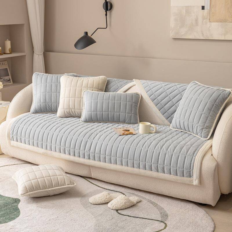 Sofabezug mit rechteckigem Gitter, einfarbig, dicker Plüsch, L-förmiger Ecksofa-Handtuchbezug, rutschfester Couchschutz für das Wohnzimmer 60x60cm 1pcs von Joom DACH