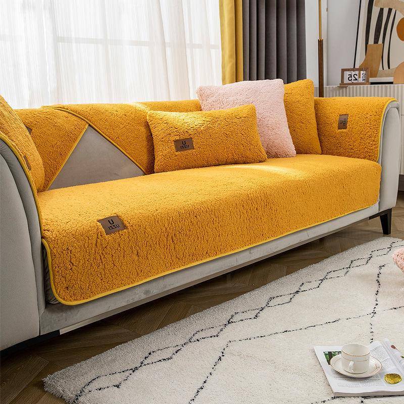Sofakissen aus Wollsamt, verdickt, warm, rutschfest, Sofabezug für vier Jahreszeiten, universelles Wohnzimmer-Sofa, All-Inclusive-Handtuch 110x210cm orange von Joom DACH