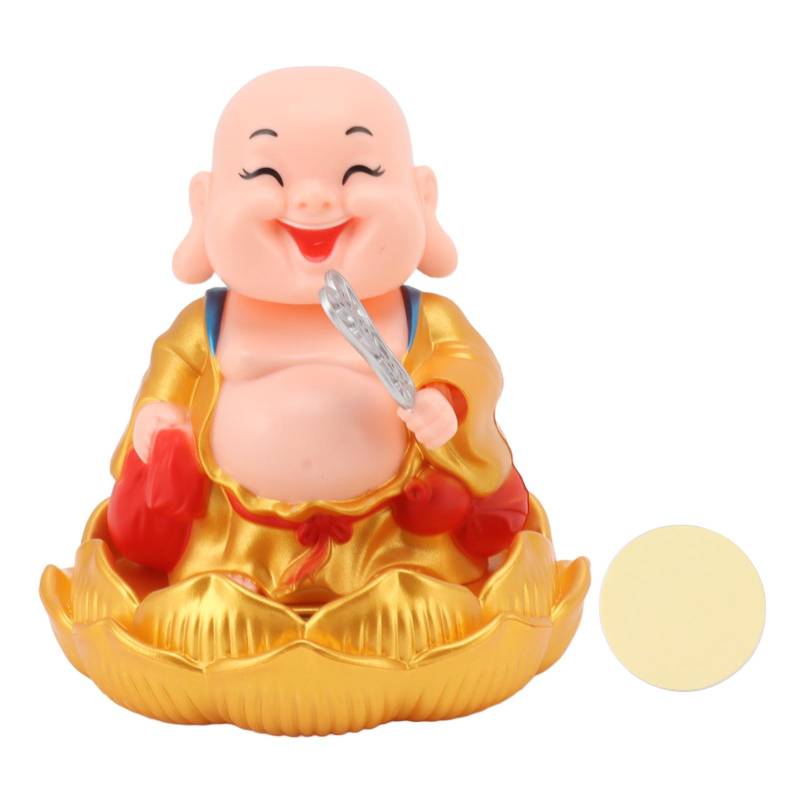 Solar Buddha Statue Solar Nicken Maitreya Auto Ornament Dekoration Schütteln Kopf Spielzeug für Reichtum und goldgelb von Joom DACH