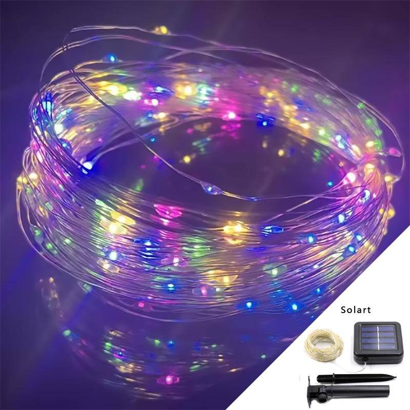Solar Lichterkette LED Kupferdraht Fee Outdoor Garten Solar Lampen Terrasse Camping Garten Party Weihnachtsbaum Dekoration Lampen 12m 100LEDs【Solar-8 mode】 bunt von Joom DACH