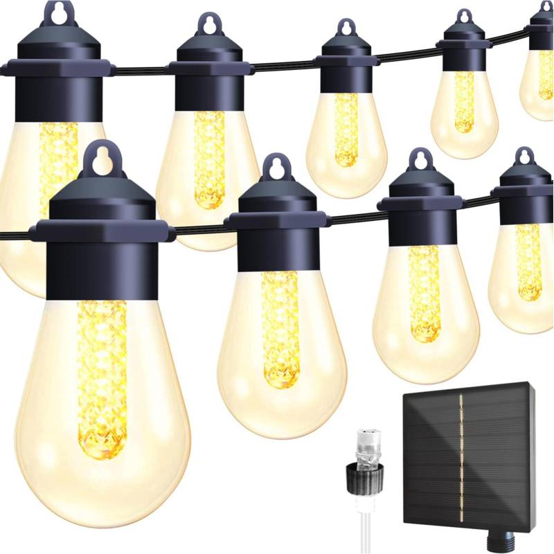 Solar Panel LED Outdoor String Lichter 49ft 20 Lampen Globe Lichterketten Wasserdichte Terrasse Lichter für Solar Panel schwarz von Joom DACH