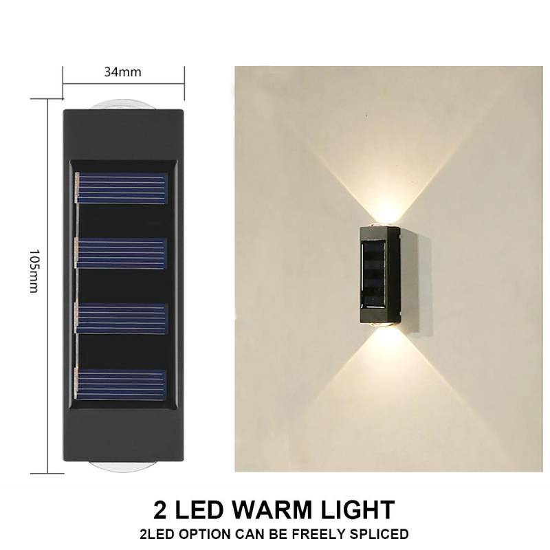 Solar-Wandleuchte für den Außenbereich, 2 LEDs, warmes Licht, wasserdicht, oberes und unteres Licht emittierendes Balkon, Innenhof, Gartendekorationslampe, Wandwaschlampe gelb von Joom DACH