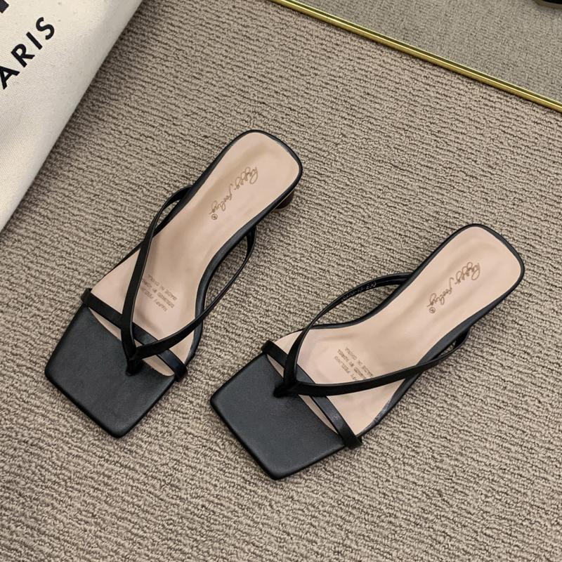 Solide Leder Hausschuhe Damenschuhe High Heels Komfortable Neue Sommer Damenschuhe Frau Mode Coole Maultiere Slides Flip-Flops 39 schwarz von Joom DACH