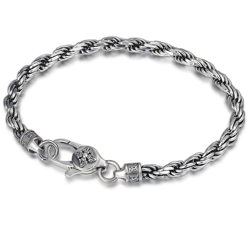 Solide Silber Retro Weave Armbänder Mann Männlich S925 Sterling Silber Sechs-Wort Mantra Twist Armband Frauen Thai Siver Armband jewerl 19CM von Joom DACH
