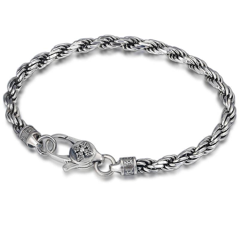 Solide Silber Retro Weave Armbänder Mann Männlich S925 Sterling Silber Sechs-Wort Mantra Twist Armband Frauen Thai Siver Armband jewerl 19CM von Joom DACH