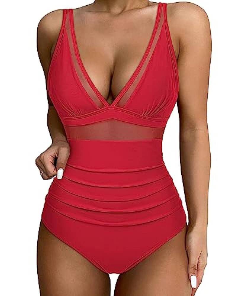 Solide einteiliges Badeanzug Frauen Tiefem V-ausschnitt Abnehmbare Bh Plain Monokinis 2024 Neue Sommer Strand Bademode Badeanzug Weibliche L rot von Joom DACH
