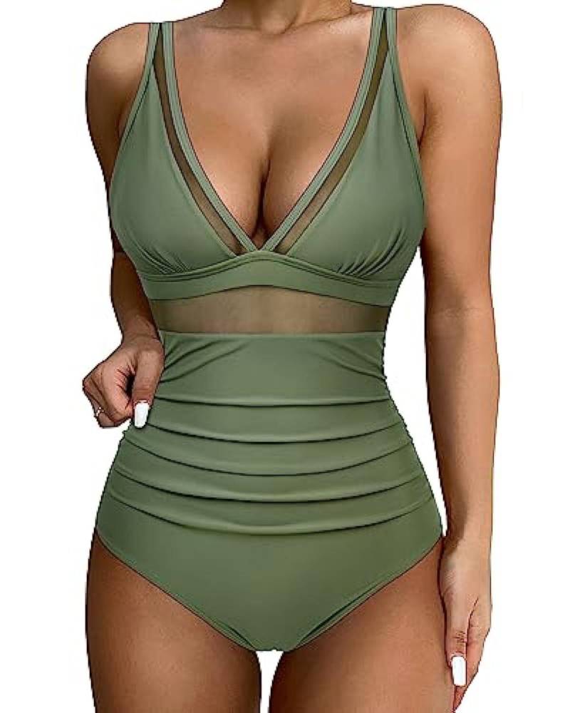 Solide einteiliges Badeanzug Frauen Tiefem V-ausschnitt Abnehmbare Bh Plain Monokinis 2024 Neue Sommer Strand Bademode Badeanzug Weibliche L grün von Joom DACH