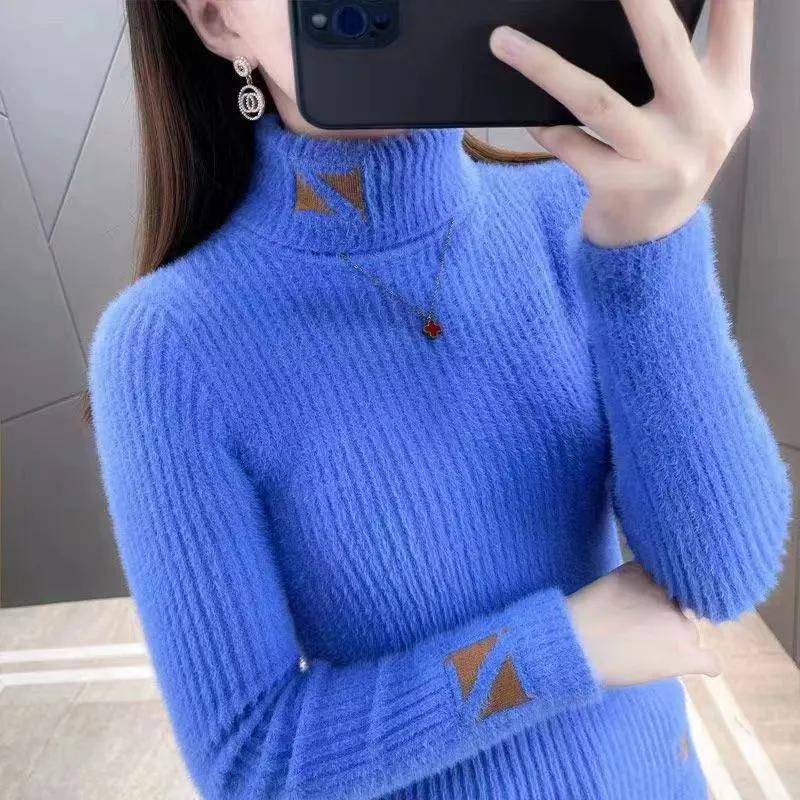 Solider Rollkragenpullover in Nerzoptik für den Winter mit langärmeligen Strickpullovern für Damen XXL blau von Joom DACH