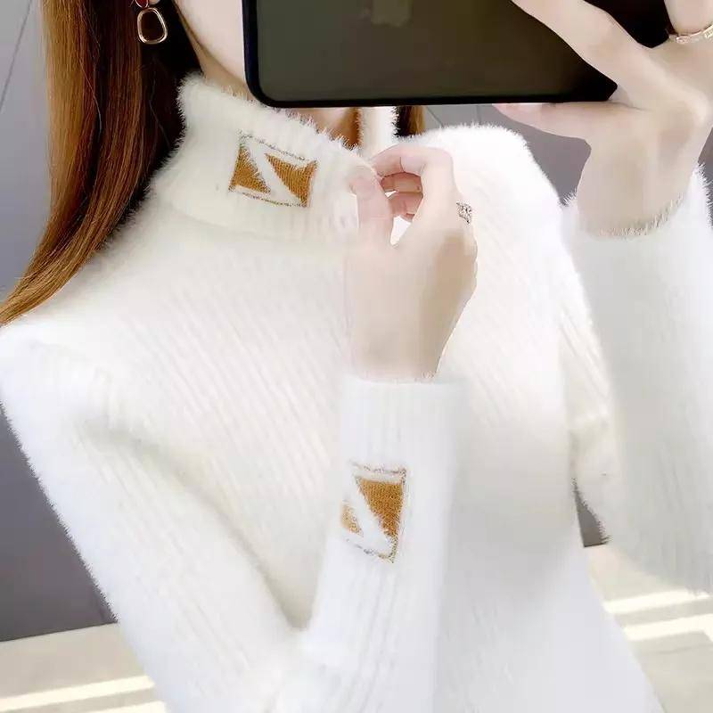 Solider Rollkragenpullover in Nerzoptik für den Winter mit langärmeligen Strickpullovern für Damen XXL weiß von Joom DACH