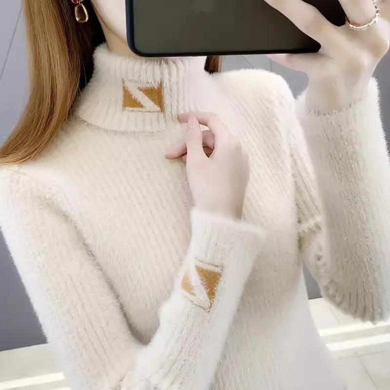 Solider Rollkragenpullover in Nerzoptik für den Winter mit langärmeligen Strickpullovern für Damen XXL beige Solider Rollkragenpullover in Nerzoptik für den Winter mit langärmeligen Strickpullovern für Damen XXL beige von Joom DACH