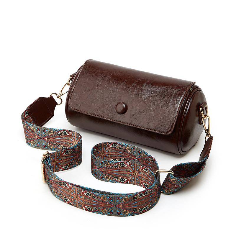 Sommer, Frühling und Sommer, modische und vielseitige Retro-Rundtasche, Pendel-Handytasche, Umhängetasche für Damen mit einer Schulter kaffeebraun von Joom DACH