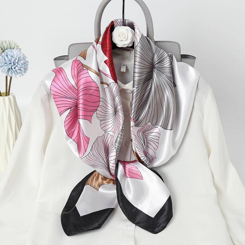 Sommer 90cm Großes Quadratisches Tuch Damen Seidentuch Kopftuch Vielseitige Dekoration Sonnenschutz Schal Seidentuch von Joom DACH