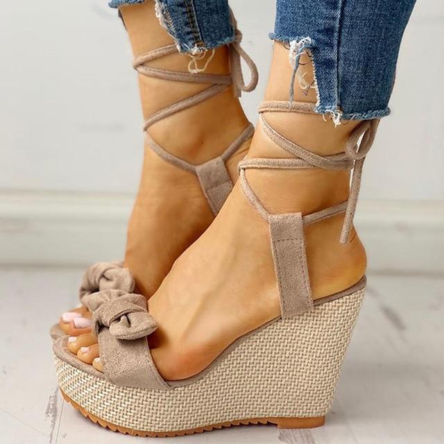 Sommer Ankle Strap Frauen Sandalen Plattform Keile High Heel Flock Schmetterling Peep Toe Mode Weibliche Damen Schuhe 40 von Joom DACH