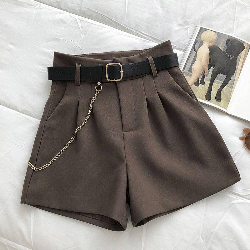 Sommer-Anzug-Shorts für Frauen, die eine koreanische Version einer dünnen, hoch taillierten A-Linien-Hose mit weitem Bein und lässigen Hosen mit Gürteln tragen M kaffeebraun von Joom DACH