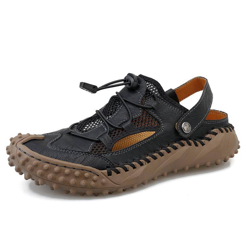 Sommer Atmungsaktive Herren Strand Leder Designer Hausschuhe Rutschfeste Pantoletten Luxus Römer Gladiator Sandalen Herren Casual Zehentrenner Neu 41 schwarz von Joom DACH