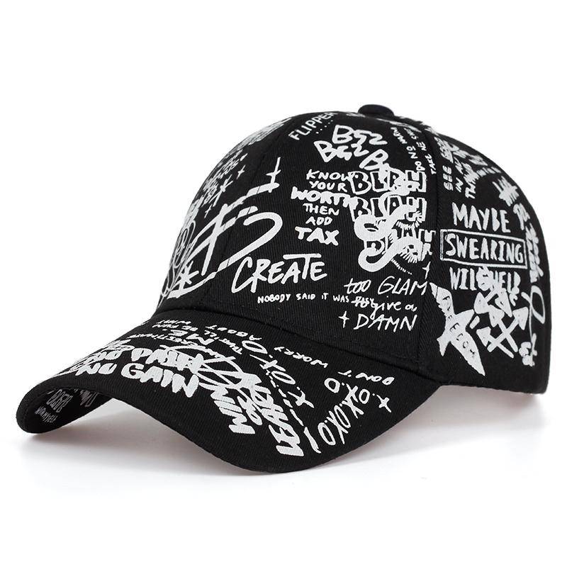Sommer Baseball Cap Graffiti Sun Caps Hip Hop Visier Hut Einstellbare Snap-back Hüte Für Frauen Golf Kappe weiß/schwarz von Joom DACH