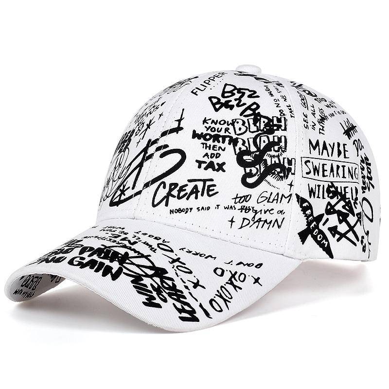 Sommer Baseball Cap Graffiti Sun Caps Hip Hop Visier Hut Einstellbare Snap-back Hüte Für Frauen Golf Kappe schwarz/weiß von Joom DACH