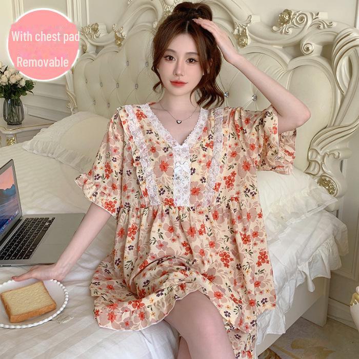 Sommer-Baumwoll-Pyjama für Damen in Übergröße mit niedlichen kurzen Ärmeln und Brustpolstern. 3XL von Joom DACH