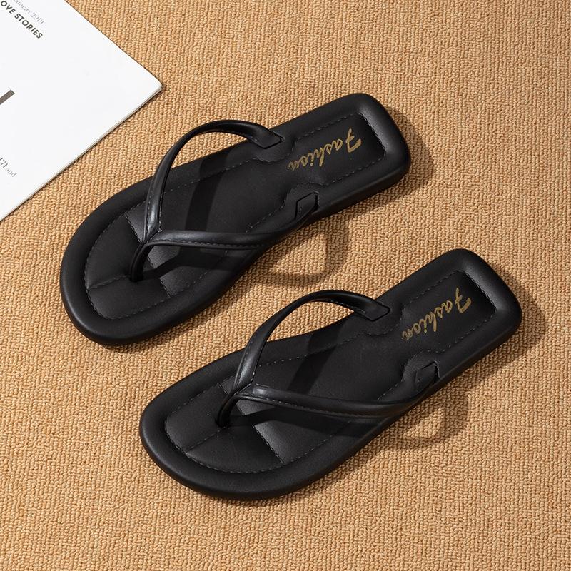 Sommer Bequeme Strand Flip Flops für Damen Leichtgewichtige Weiche Sohle Flache Pantoletten Damenmode Silber Zehensteg Outdoor Pantoletten 38-39 schwarz von Joom DACH
