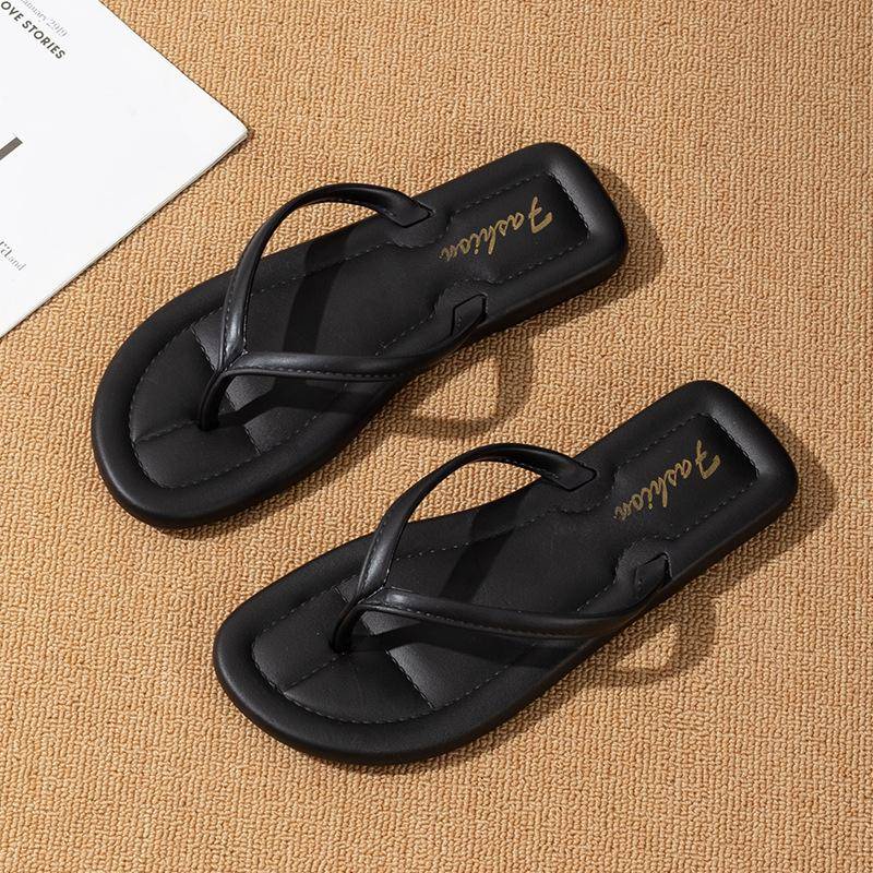Sommer Bequeme Strand Flip Flops für Damen Leichtgewichtige Weiche Sohle Flache Pantoletten Damenmode Silber Zehensteg Outdoor Pantoletten 38-39 schwarz von Joom DACH