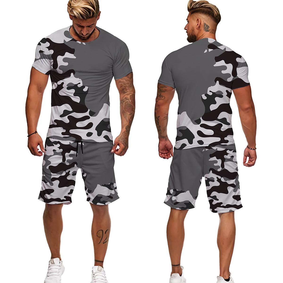 Sommer Camouflage T-Shirts/Shorts/Anzüge Herren T-Shirt Shorts Trainingsanzug Sport Stil Outdoor Camping Jagd Casual Herren Kleidung L von Joom DACH