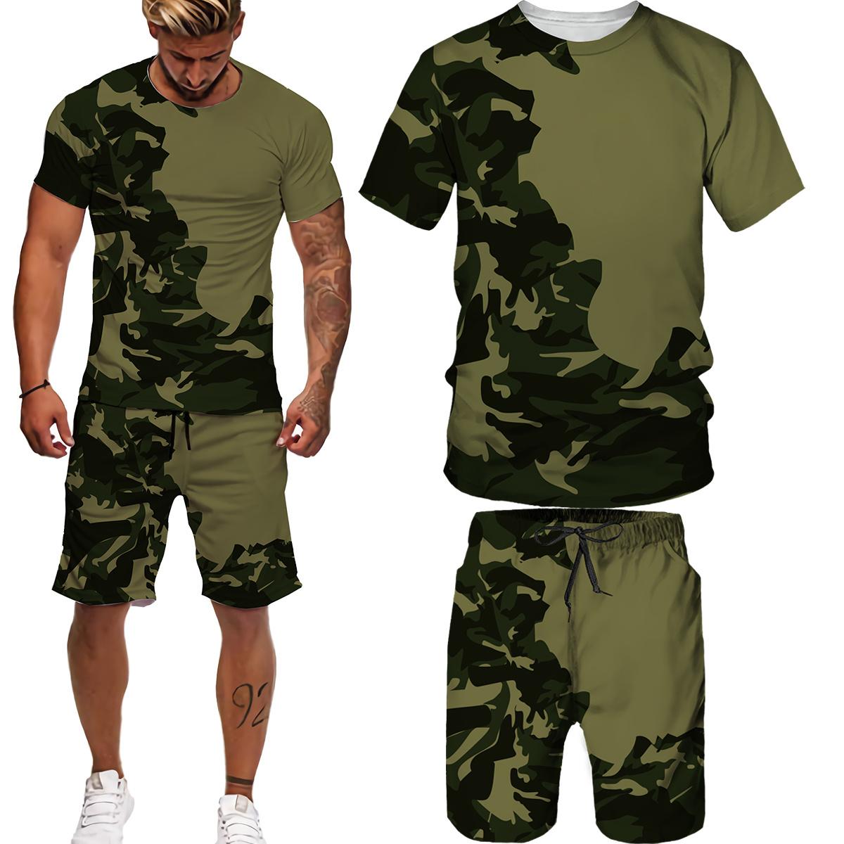 Sommer Camouflage T-Shirts/Shorts/Anzüge Herren T-Shirt Shorts Trainingsanzug Sport Stil Outdoor Camping Jagd Casual Herren Kleidung XXL von Joom DACH