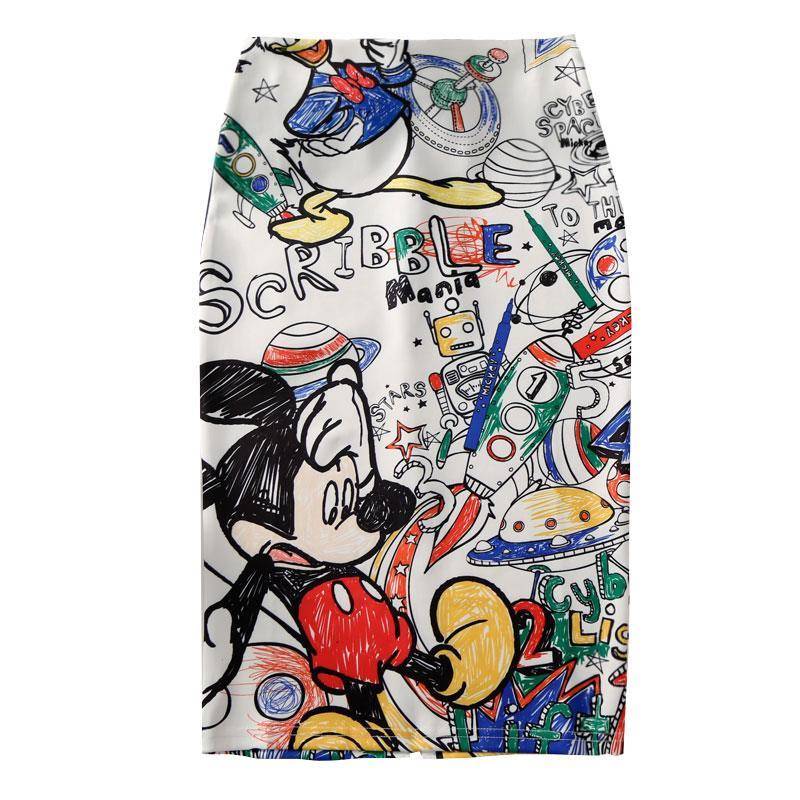 Sommer Cartoon Print Elegante Bleistift Rock Frauen Bodycon Hohe Taille Knielangen Rock Weibliche L von Joom DACH