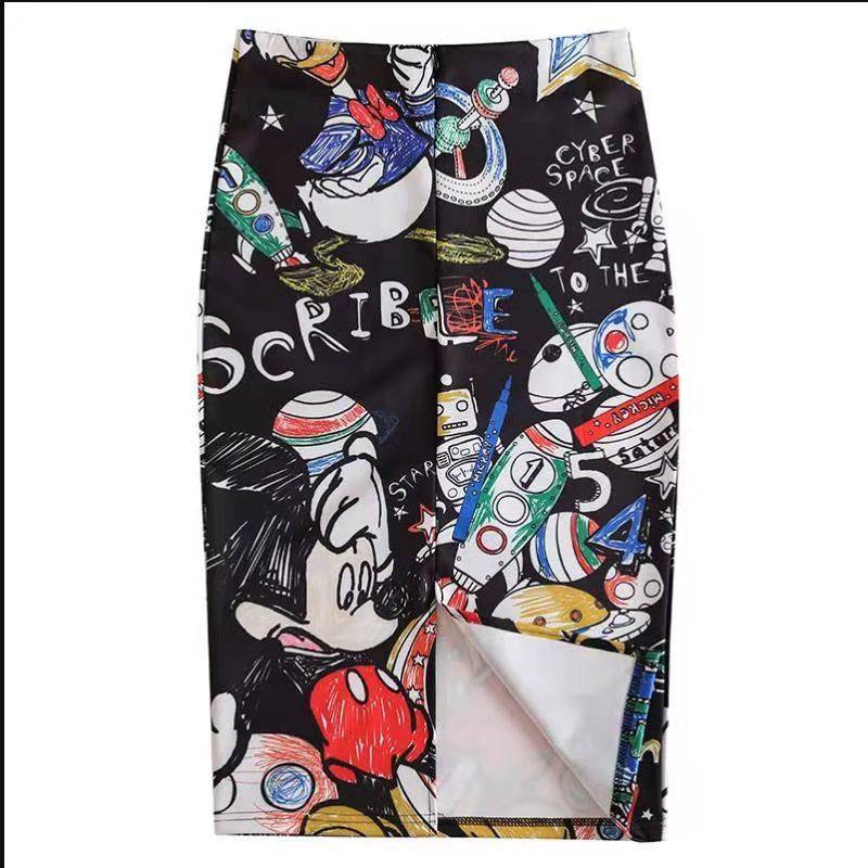 Sommer Cartoon Print Elegante Bleistift Rock Frauen Bodycon Hohe Taille Knielangen Rock Weibliche L von Joom DACH