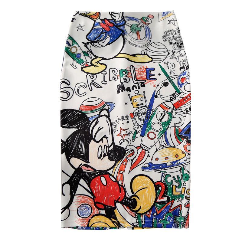 Sommer Cartoon Print Elegante Bleistift Rock Frauen Bodycon Hohe Taille Knielangen Rock Weibliche S von Joom DACH