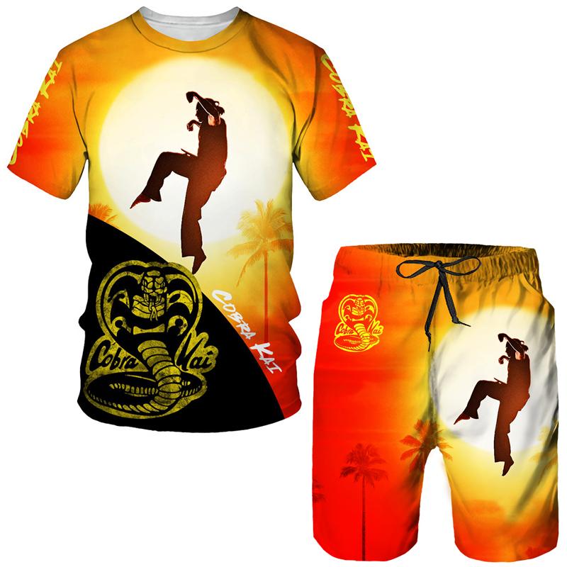 Sommer Cobra Kai 3D-bedrucktes T-Shirt/Shorts/Anzug, cooles Kurzarm-Athletik-Set für Herren, lässig, Hip-Hop-Sportbekleidung, 2-teiliger Trainingsanzug S von Joom DACH