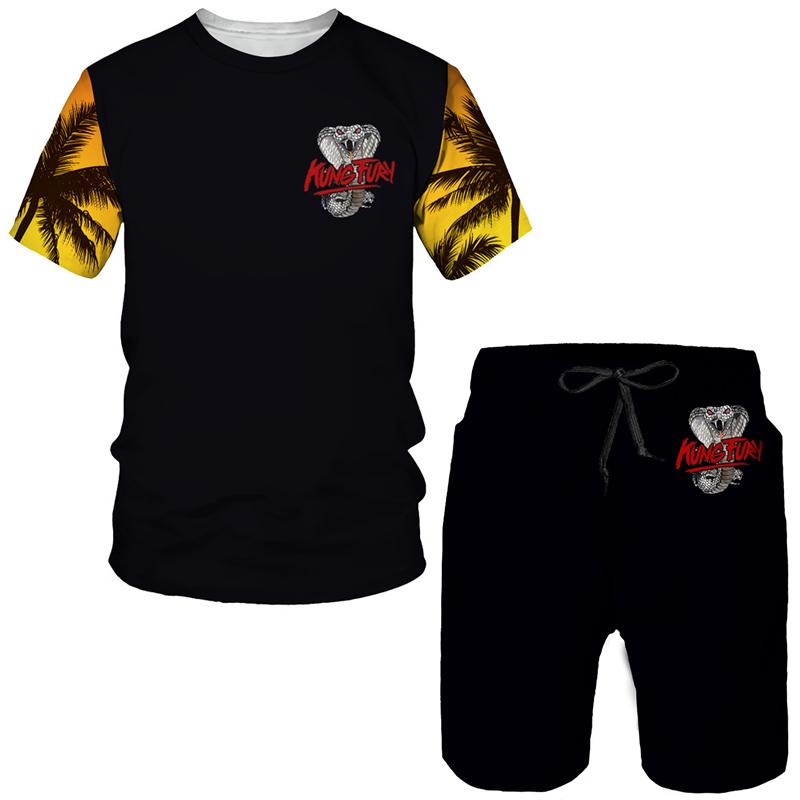 Sommer Cobra Kai 3D-bedrucktes T-Shirt/Shorts/Anzug, cooles Kurzarm-Athletik-Set für Herren, lässig, Hip-Hop-Sportbekleidung, 2-teiliger Trainingsanzug S von Joom DACH