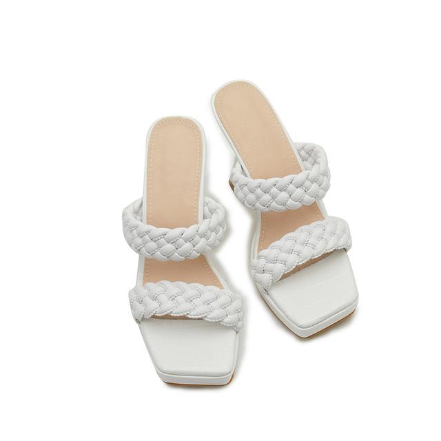 Sommer Damen 11cm Hohe Absätze 2cm Plateau Pantoletten Dame Flechtleder Klobige Blockabsätze Slides Mules Weiß Fetisch Schuhe 37 weiß von Joom DACH