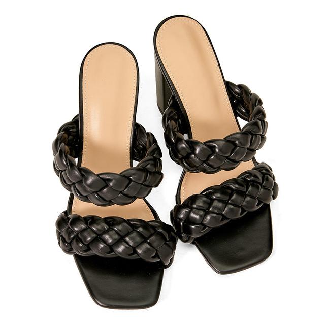 Sommer Damen 11cm Hohe Absätze Hausschuhe Geflochtenes Leder Klobige Blockabsätze Hausschuhe Pantoletten Damen Pantoletten Fetisch Nachtclub Schuhe 38 schwarz von Joom DACH