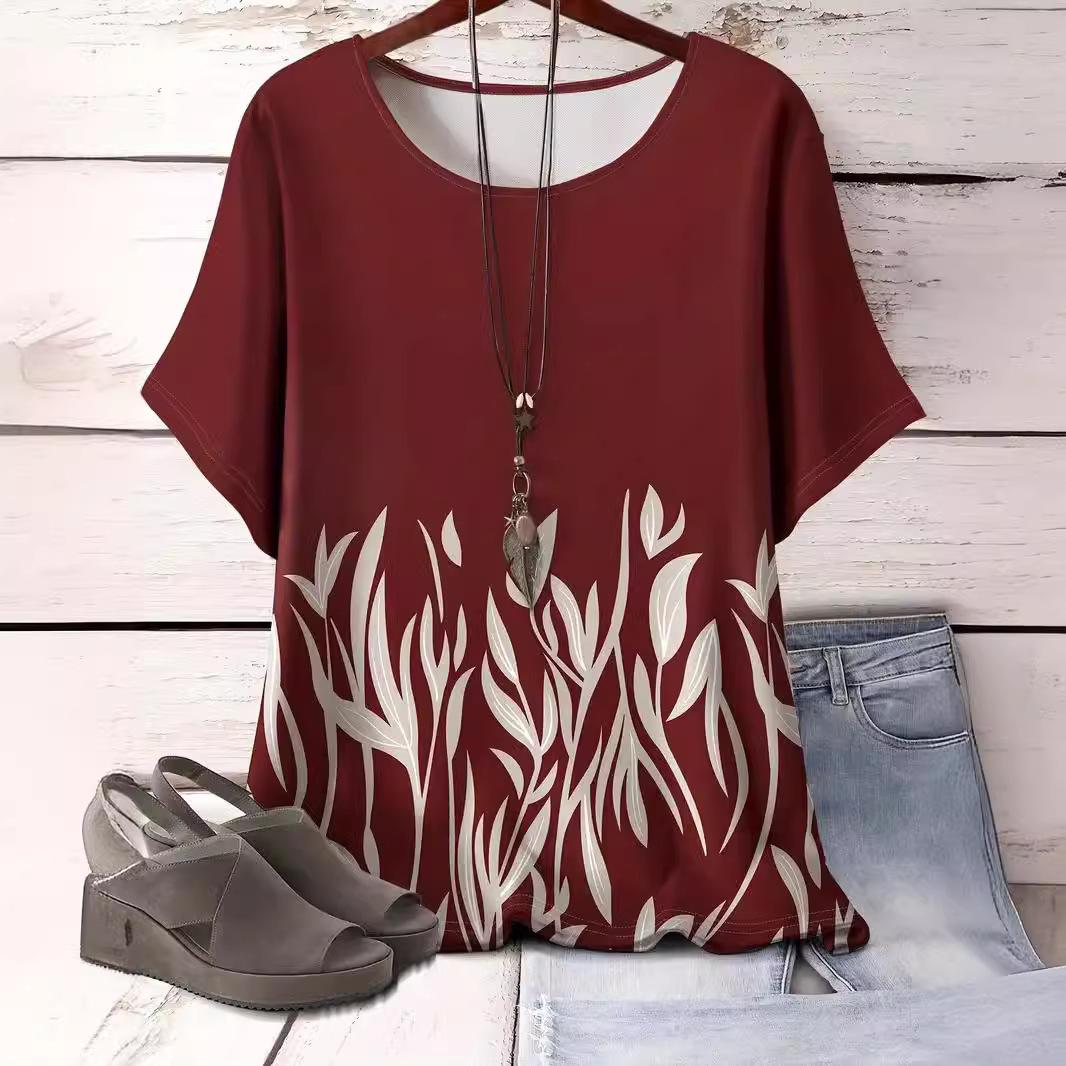 Sommer Damen 3D-gedrucktes Pflanzenblumen-Kurzarm-T-Shirt 5XL von Joom DACH