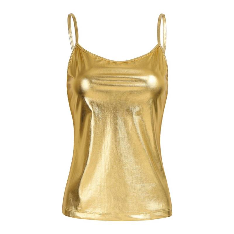 Sommer Damen Ärmellose T-Shirts Glänzendes Lackleder Cami Tank Tops Lässige Spaghettiträger Weste Schulterfreie Tops S gold von Joom DACH