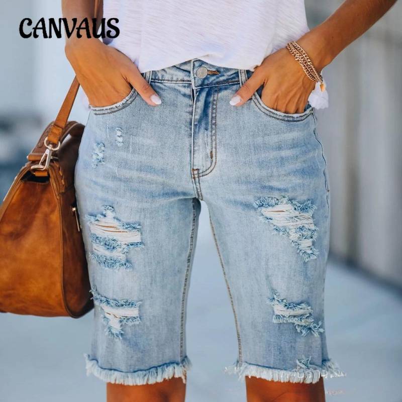 Sommer Damen Denim zerrissene Mode Raw Edge Fransen Jeans XL hellblaue von Joom DACH