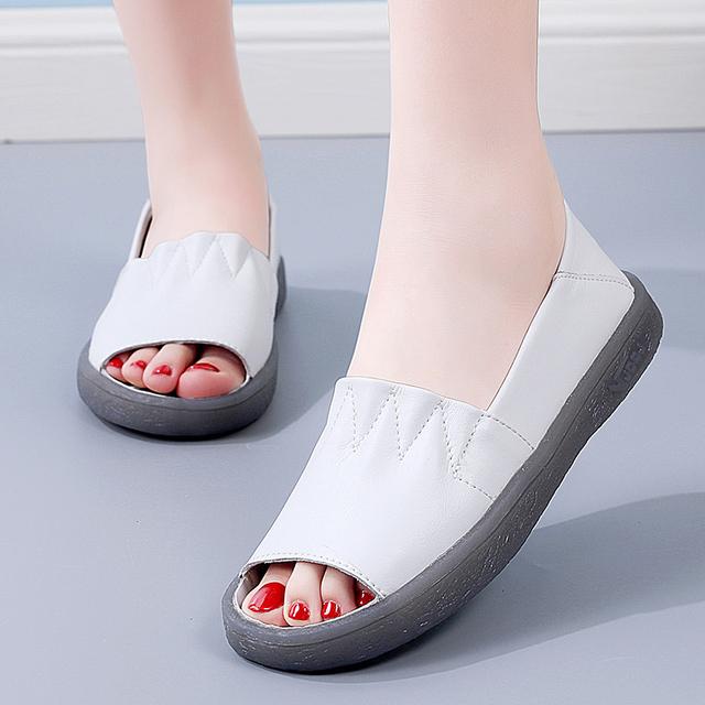 Sommer Damen Echtleder Ballerinas Offene Zehen Damen Lässige Schuhe Luxus Slipper Damen Slipper Boot Walking Schuhe Mokassins 41 weiß von Joom DACH