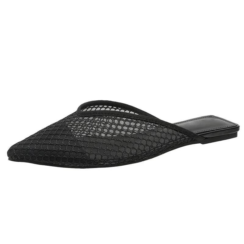Sommer Damen Flache Hausschuhe mit Pionted Toe Neue Mode Schwarze Atmungsaktive Mesh-Pantoletten für Damen Outdoor Leichte Freizeit-Slipper für Damen 40 schwarz von Joom DACH