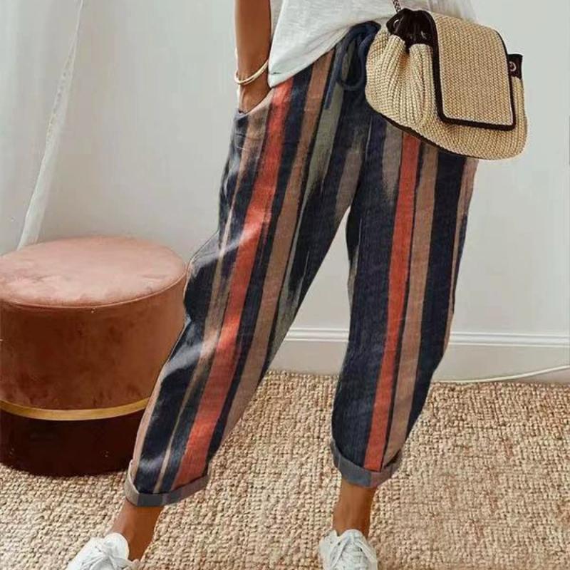 Sommer Damen Gestreifte Freizeithose Lockere Hose mit elastischer Taille 2XL orange Sommer Damen Gestreifte Freizeithose Lockere Hose mit elastischer Taille 2XL orange von Joom DACH
