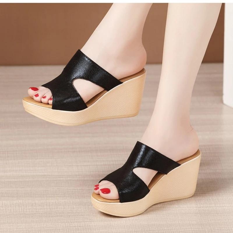 Sommer Damen Hausschuhe Neue Mode Plateau Keil Damen Pumps Designer High Heel Sandalen Offene Spitze Fischmaul Schuhe Pantoletten 35 von Joom DACH