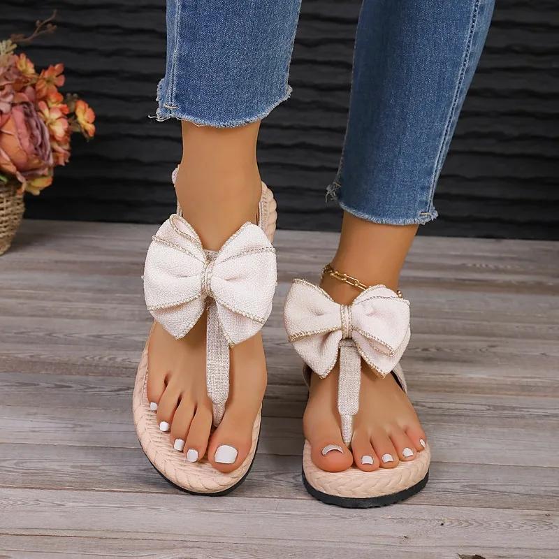 Sommer Damen Hausschuhe Ultraleicht Reise Strand Sandalen Süße Schleife Flip Flops Hausschuhe Damen Designer Outdoor Pantoletten Damen 43 beige von Joom DACH