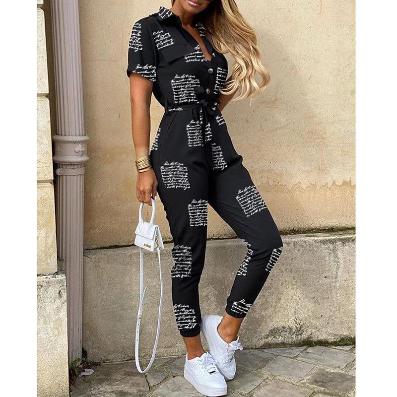 Sommer Damen Hosen Casual Revers Button Print Gürtel Cargo Overall M Sommer Damen Hosen Casual Revers Button Print Gürtel Cargo Overall M von Joom DACH