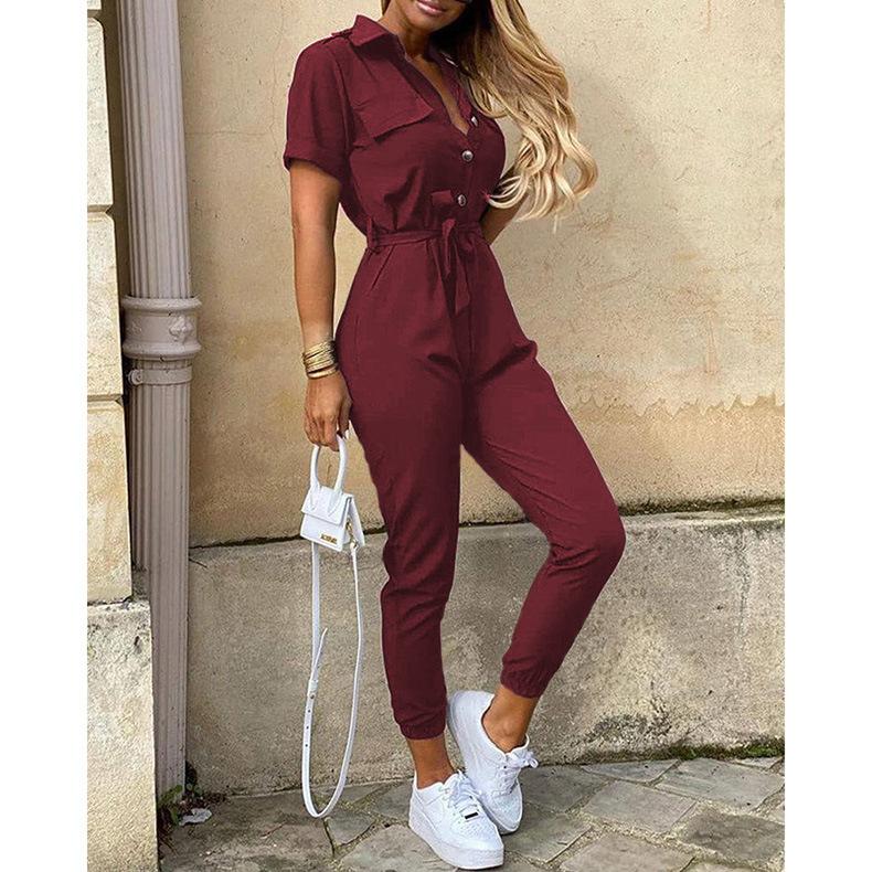 Sommer Damen Hosen Casual Revers Button Print Gürtel Cargo Overall S Sommer Damen Hosen Casual Revers Button Print Gürtel Cargo Overall S von Joom DACH