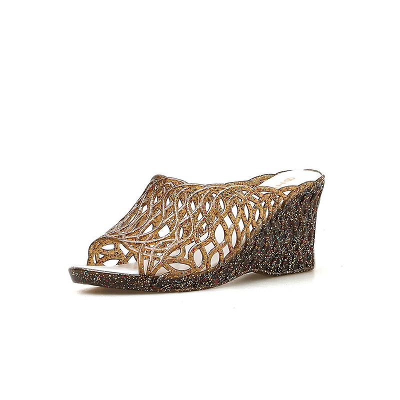 Sommer Damen Kristall Dicke Unterseite Keile Kunststoff Sandalen Jelly High-Heels Kristall Mode Mutter Rutschfeste Sandalen Eine Größe Kleiner 41 gold Sommer Damen Kristall Dicke Unterseite Keile Kunststoff Sandalen Jelly High-Heels Kristall Mode Mutter Rutschfeste Sandalen Eine Größe Kleiner 41 gold von Joom DACH