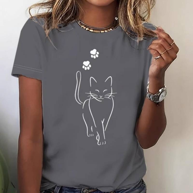 Sommer Damen Kurzarm T-Shirt Musterdruck Mode lässig Rundhals bequemes Damen Kurzarm T-Shirt XXXXL von Joom DACH