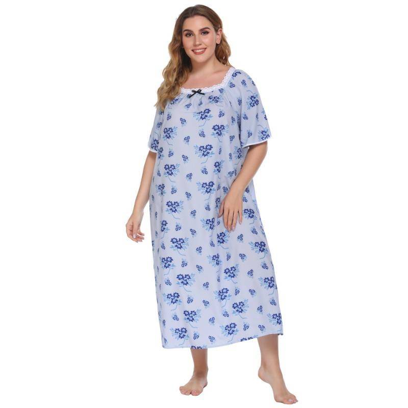 Sommer Damen Nachthemd Große Größe Homewear Pyjamas Spitze Spleißen Kurzarm Bedruckte Nachthemden 4XL von Joom DACH