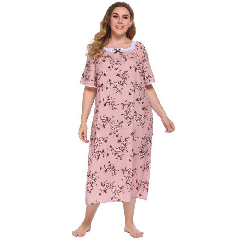 Sommer Damen Nachthemd Große Größe Homewear Pyjamas Spitze Spleißen Kurzarm Bedruckte Nachthemden XL von Joom DACH